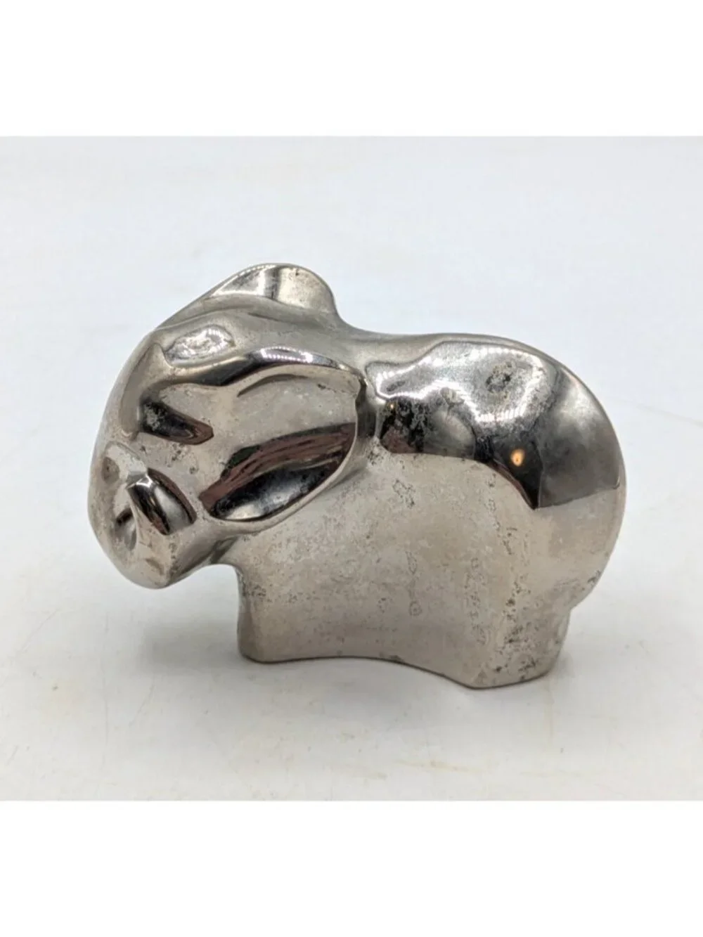 Dansk Mom and Baby Elephant Miniature Paperweights Figurines Chrome Silver